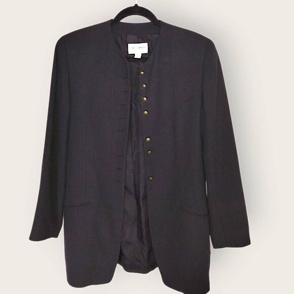 VTG Emmanuel Ungaro Womens Jacket‎ Sz 8 Tailored Long Button Front Wool Royalty - Picture 1 of 11
